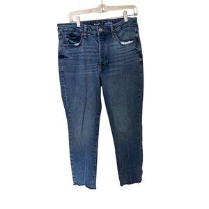 Old Navy Womens High-Rise O.G. Straight Jeans With Raw Hem Size 12 Blue Denim